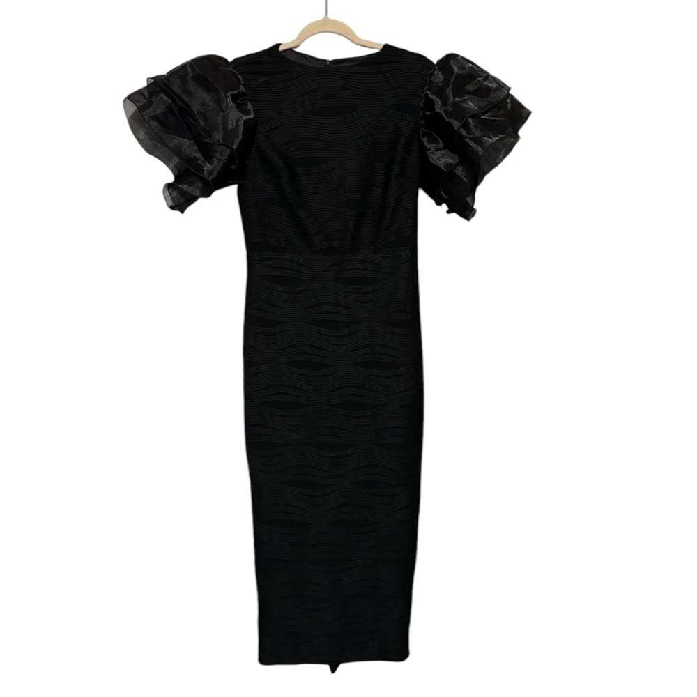 NWT Black‎ Formal Full Length Fitted Maxi Dress Statment Organza Sleeves Medium